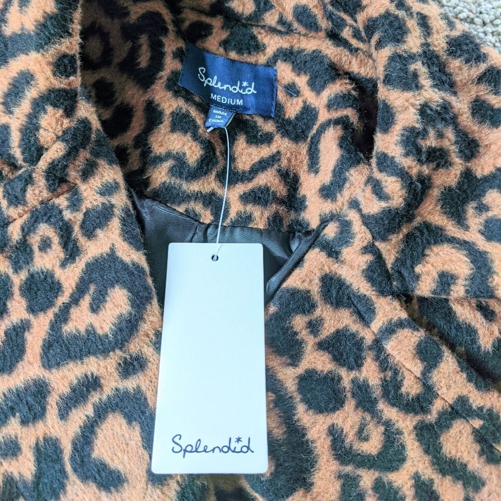 Splendid Leopard Coat NWT Wool Blend Women's Medium Neutral Animal Print - Picture 3 of 11